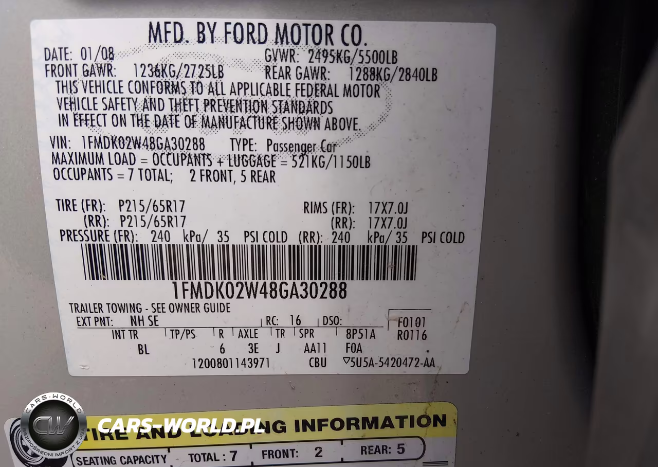 2008 Ford Taurus X Sel VIN:1FMDK02W48GA30288 - 8