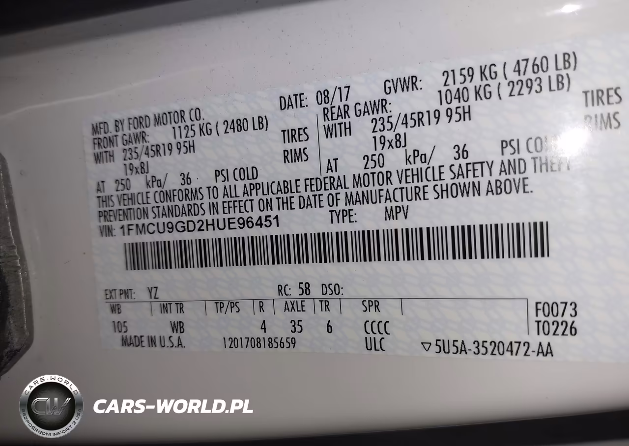 2017 Ford Escape Se VIN:1FMCU9GD2HUE96451 - 9