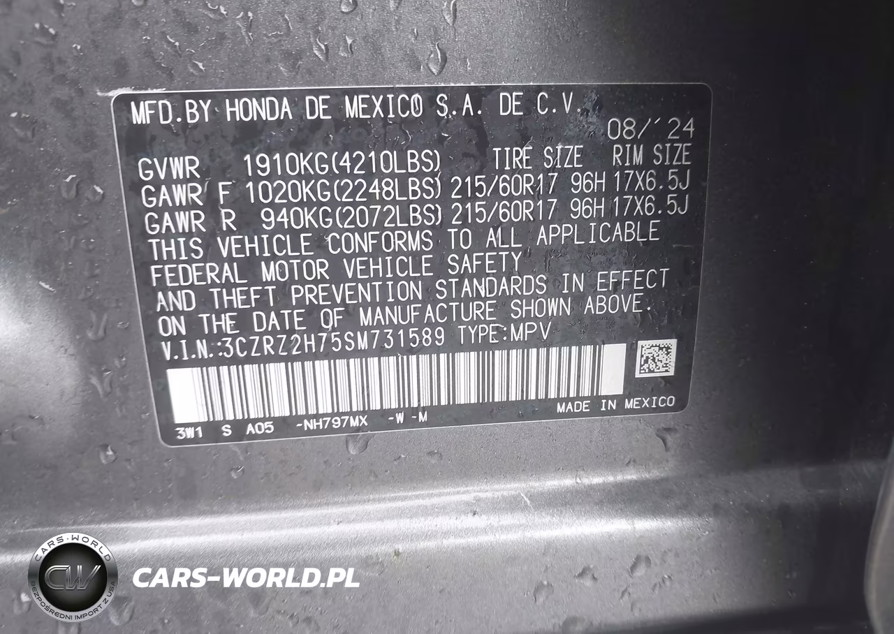 2025 Honda Hr-V Awd Ex-L VIN:3CZRZ2H75SM731589 - 9