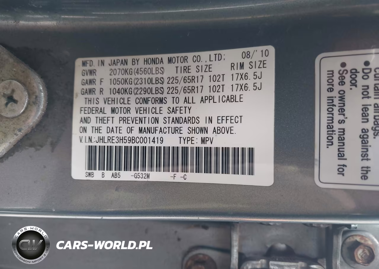 2011 Honda Cr-V Ex VIN:JHLRE3H59BC001419 - 9