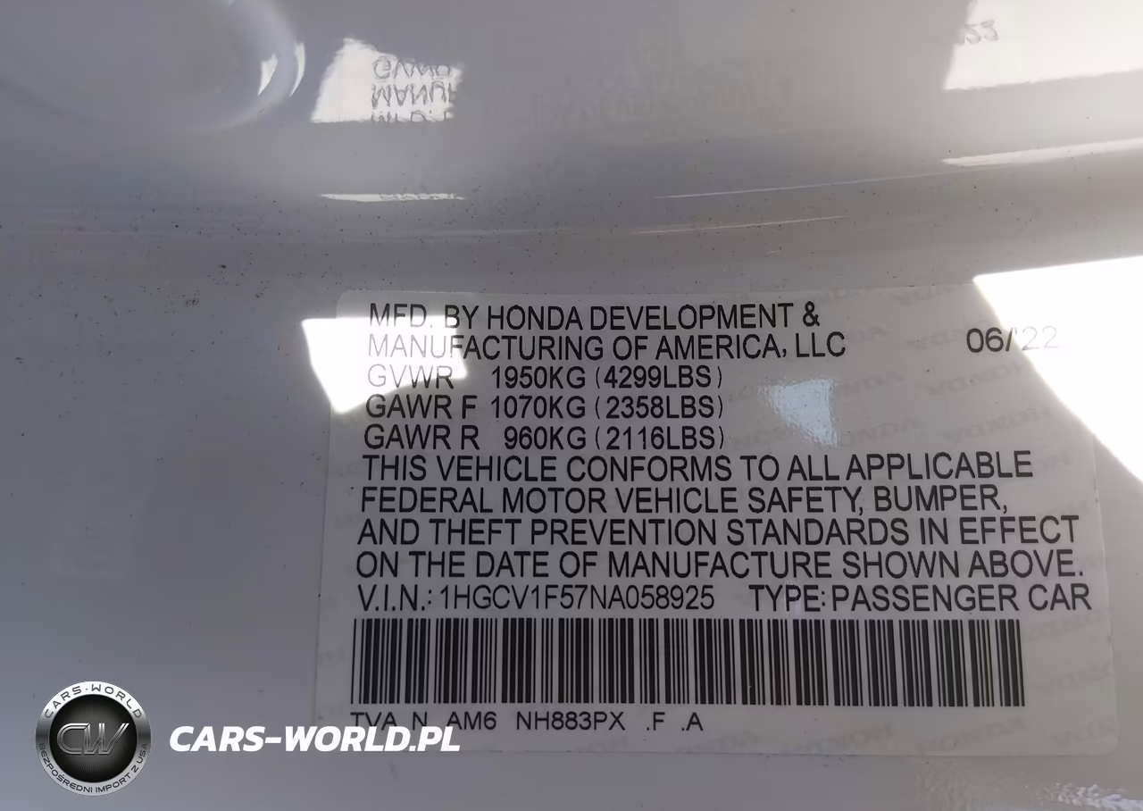 2022 Honda Accord Ex-L VIN:1HGCV1F57NA058925 - 9