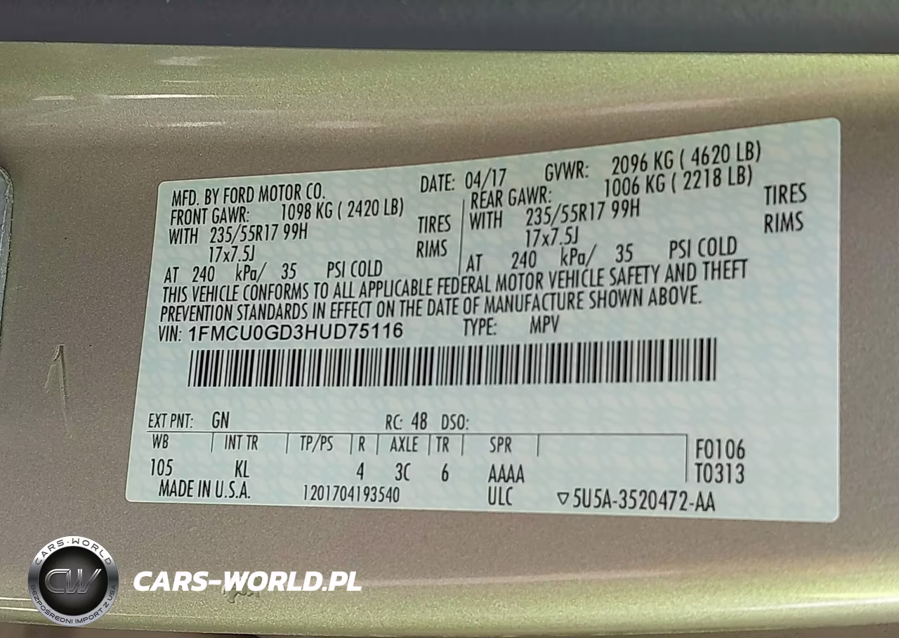 2017 Ford Escape Se VIN:1FMCU0GD3HUD75116 - 9