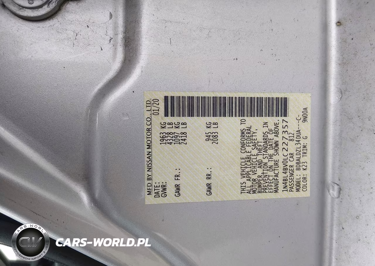 2020 Nissan Altima S Fwd VIN:1N4BL4BV0LC227357 - 9