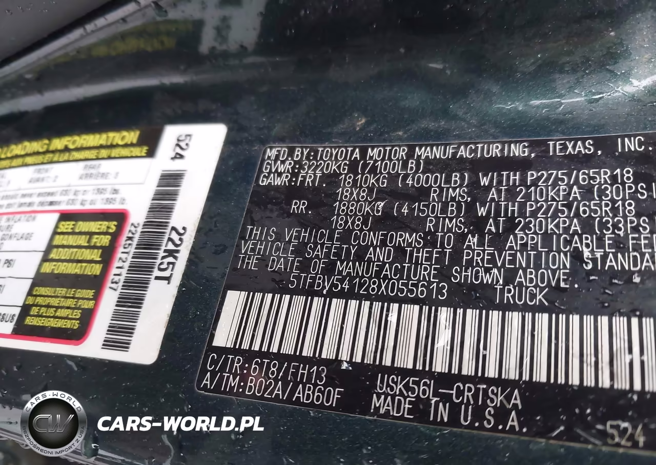 2008 Toyota Tundra Base 5.7L V8 VIN:5TFBV54128X055613 - 9