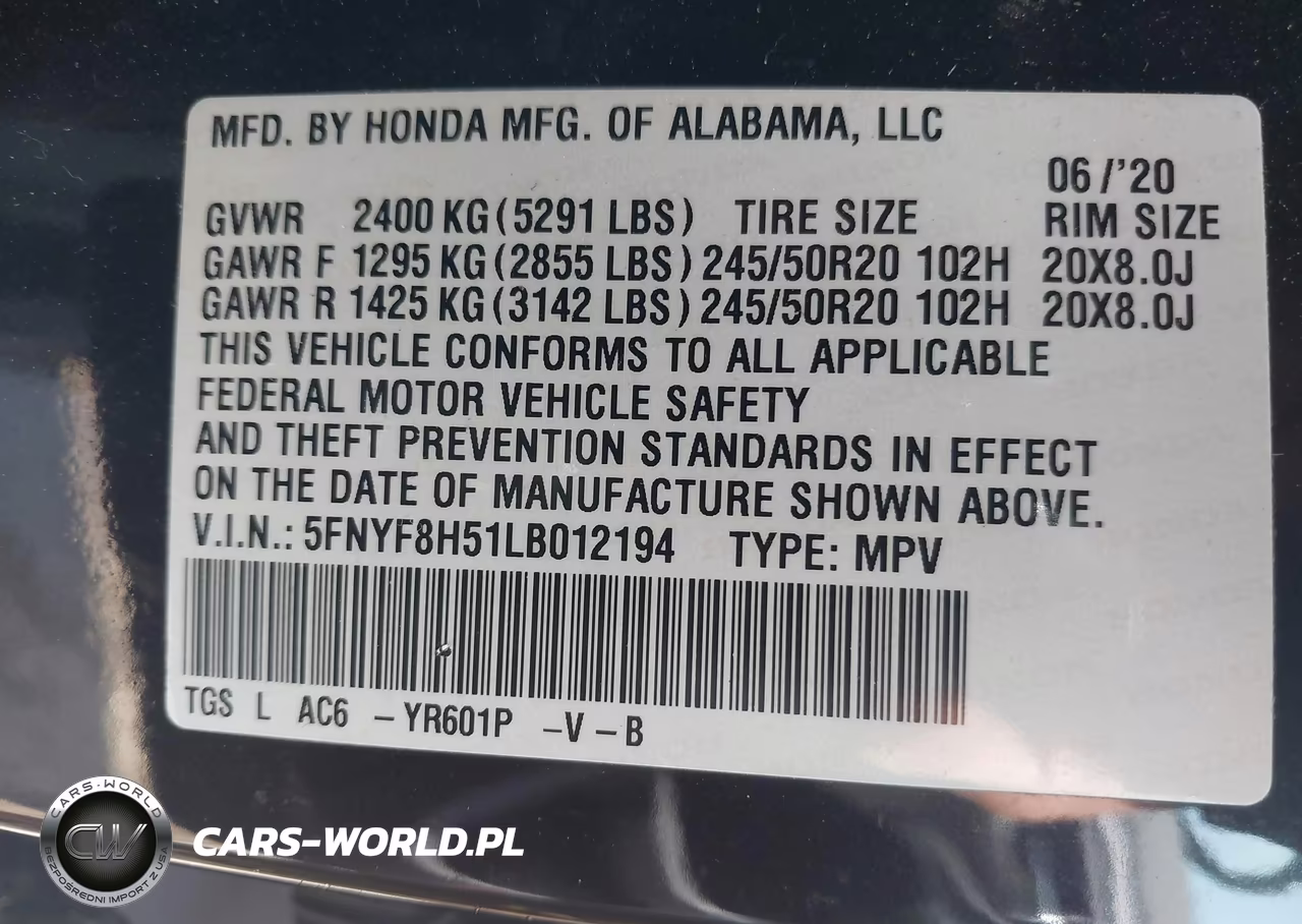 2020 Honda Passport Awd Ex-L VIN:5FNYF8H51LB012194 - 9