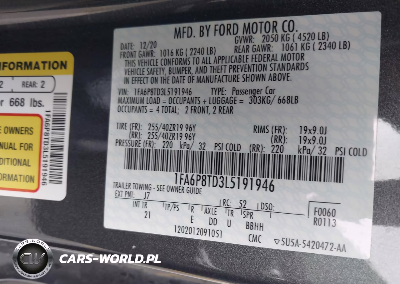 2020 Ford Mustang Ecoboost Fastback VIN:1FA6P8TD3L5191946 - 9