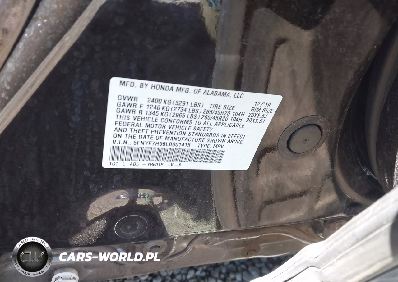 2020 Honda Passport 2Wd Touring VIN:5FNYF7H96LB001415 - 9