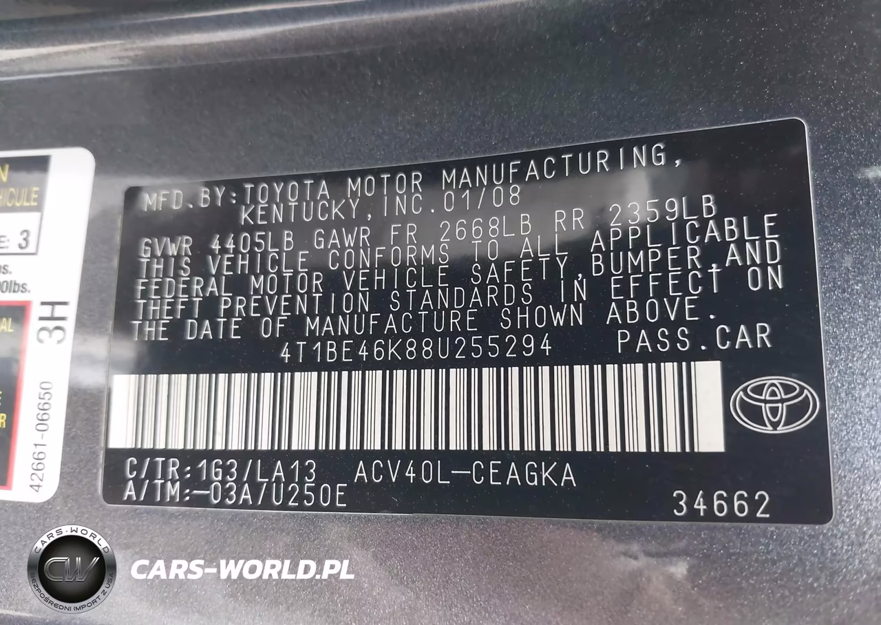 2008 Toyota Camry Xle VIN:4T1BE46K88U255294 - 9
