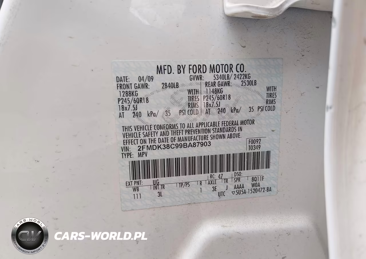 2009 Ford Edge Sel VIN:2FMDK38C99BA87903 - 9