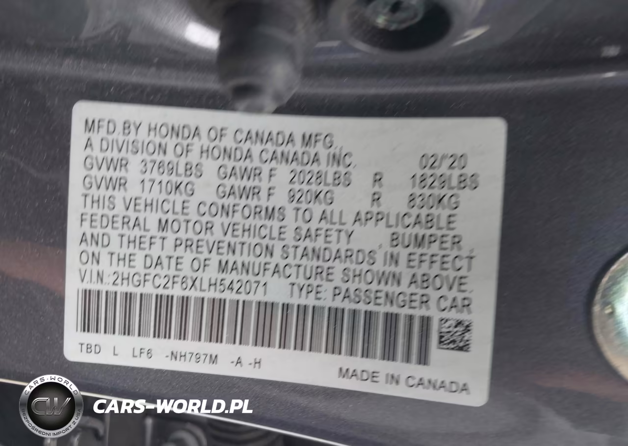 2020 Honda Civic Lx VIN:2HGFC2F6XLH542071 - 9