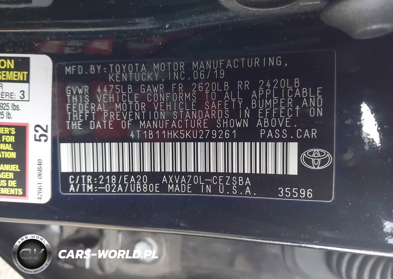 2019 Toyota Camry Se VIN:4T1B11HK5KU279261 - 9