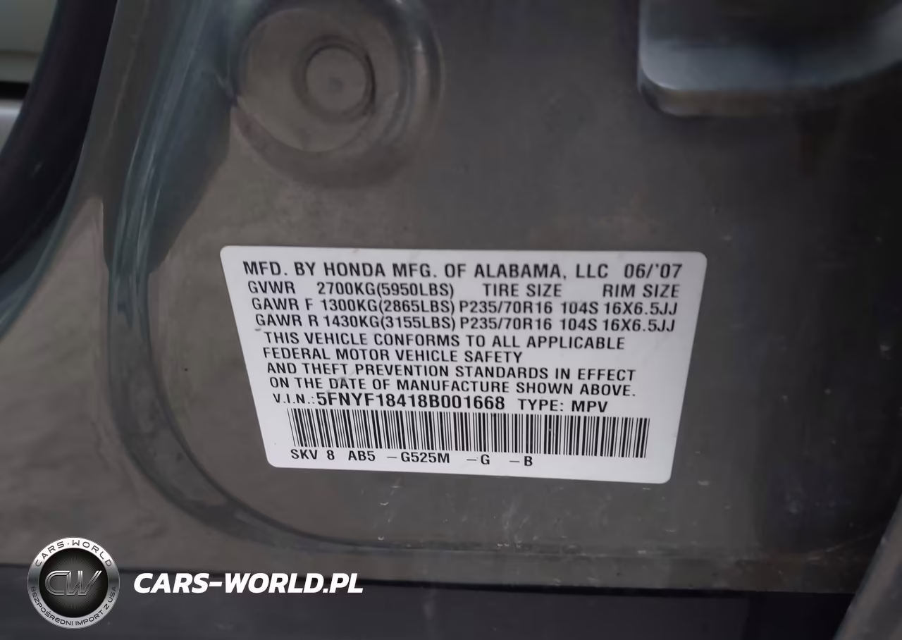 2008 Honda Pilot Ex VIN:5FNYF18418B001668 - 9