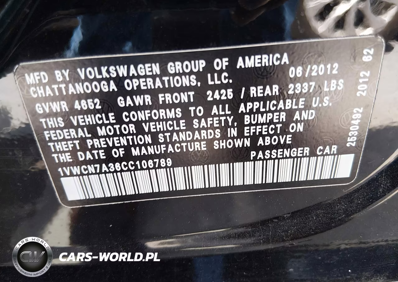 2012 Volkswagen Passat 2.0L Tdi Sel Premium VIN:1VWCN7A36CC106789 - 9