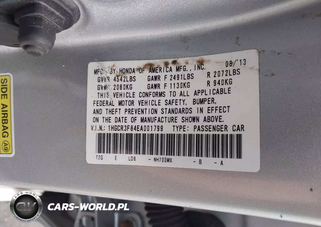 2014 Honda Accord Ex-L V-6 VIN:1HGCR3F84EA001799 - 9