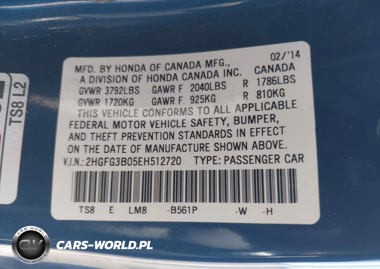 2014 Honda Civic Ex-L VIN:2HGFG3B05EH512720 - 9