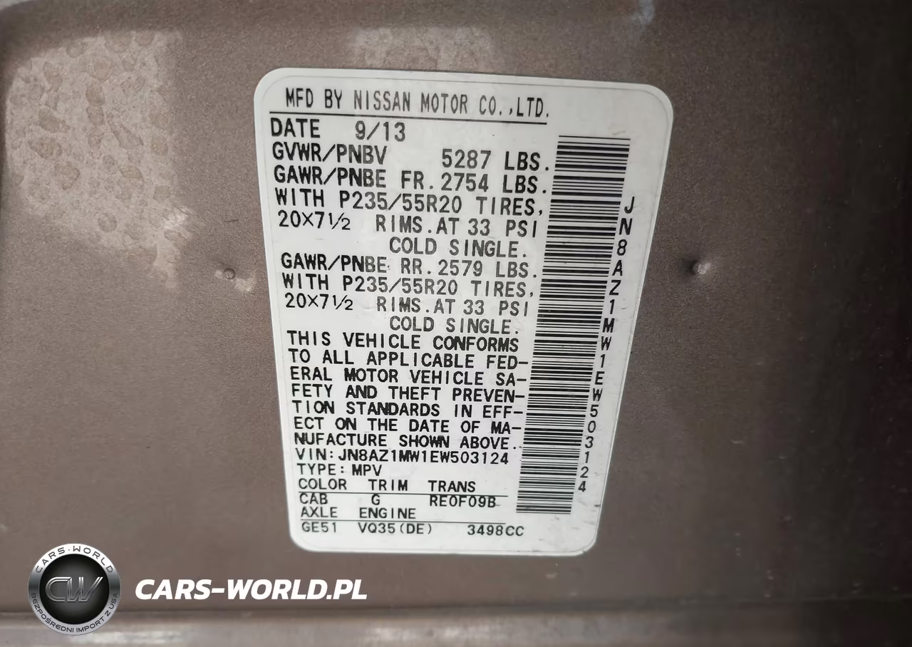 2014 Nissan Murano Le VIN:JN8AZ1MW1EW503124 - 9