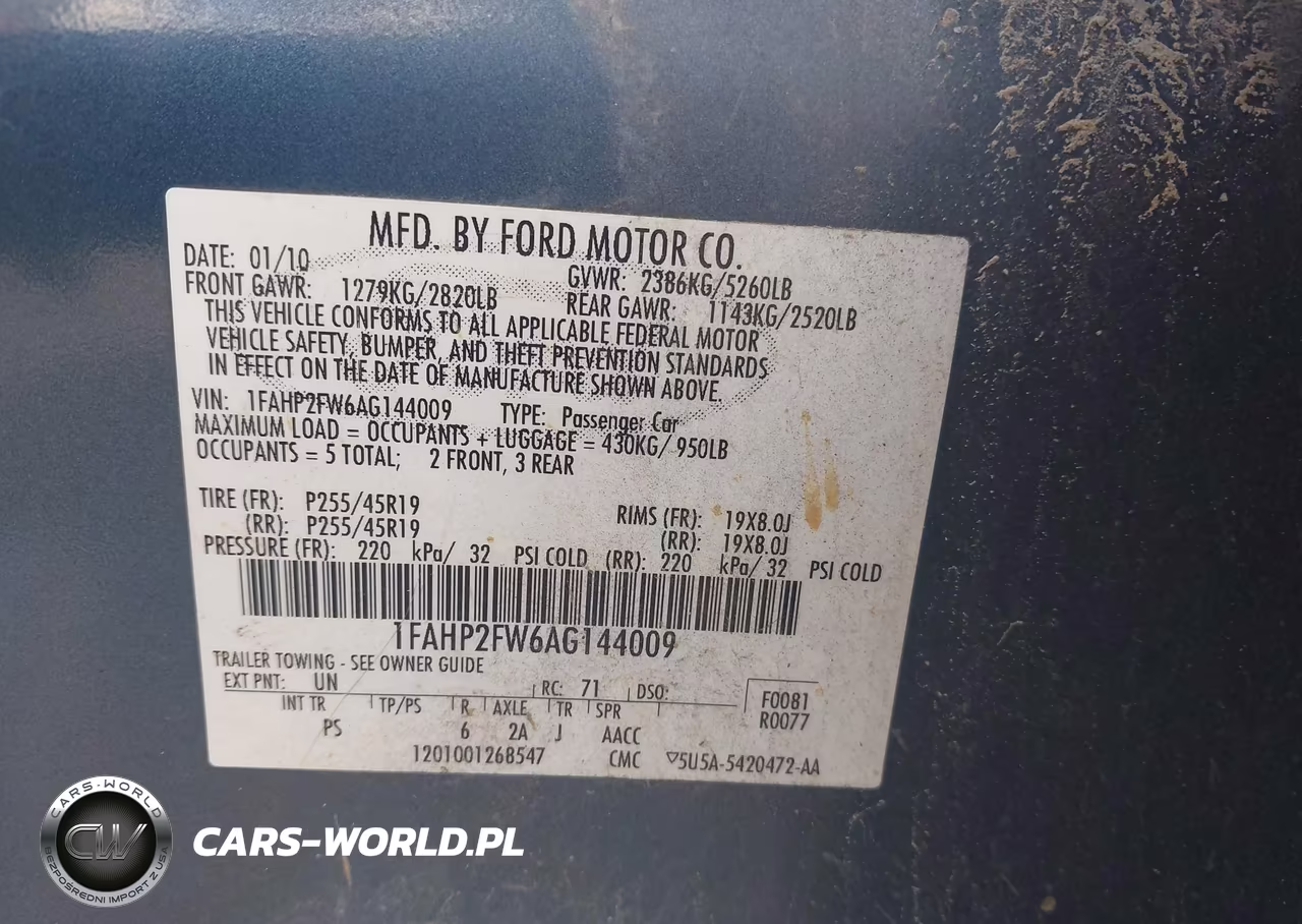 2010 Ford Taurus Limited VIN:1FAHP2FW6AG144009 - 9
