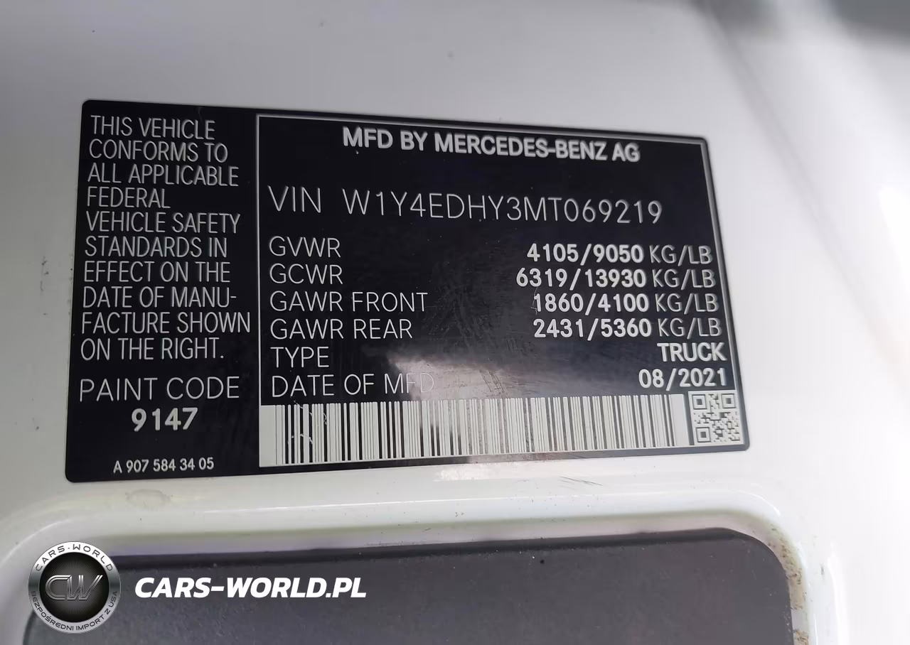 2021 Mercedes-Benz Sprinter 2500 High Roof V6 VIN:W1Y4EDHY3MT069219 - 9