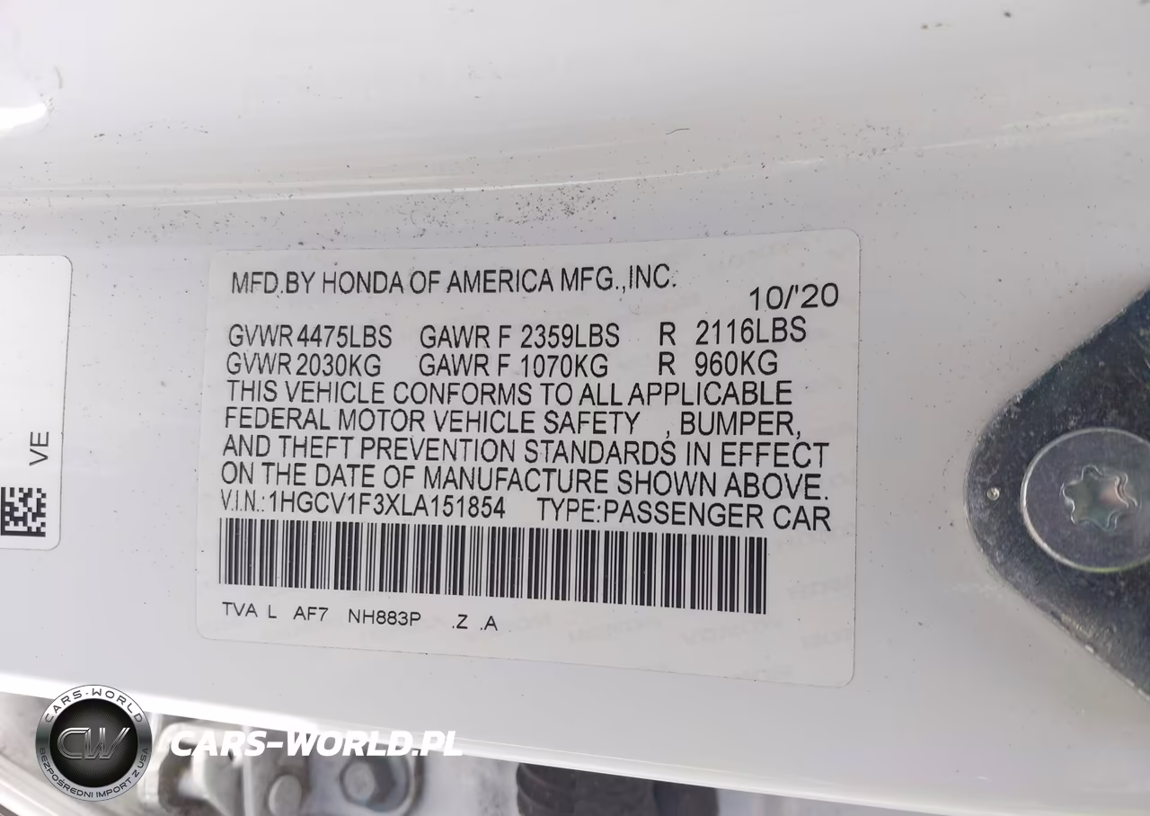 2020 Honda Accord Sport VIN:1HGCV1F3XLA151854 - 9