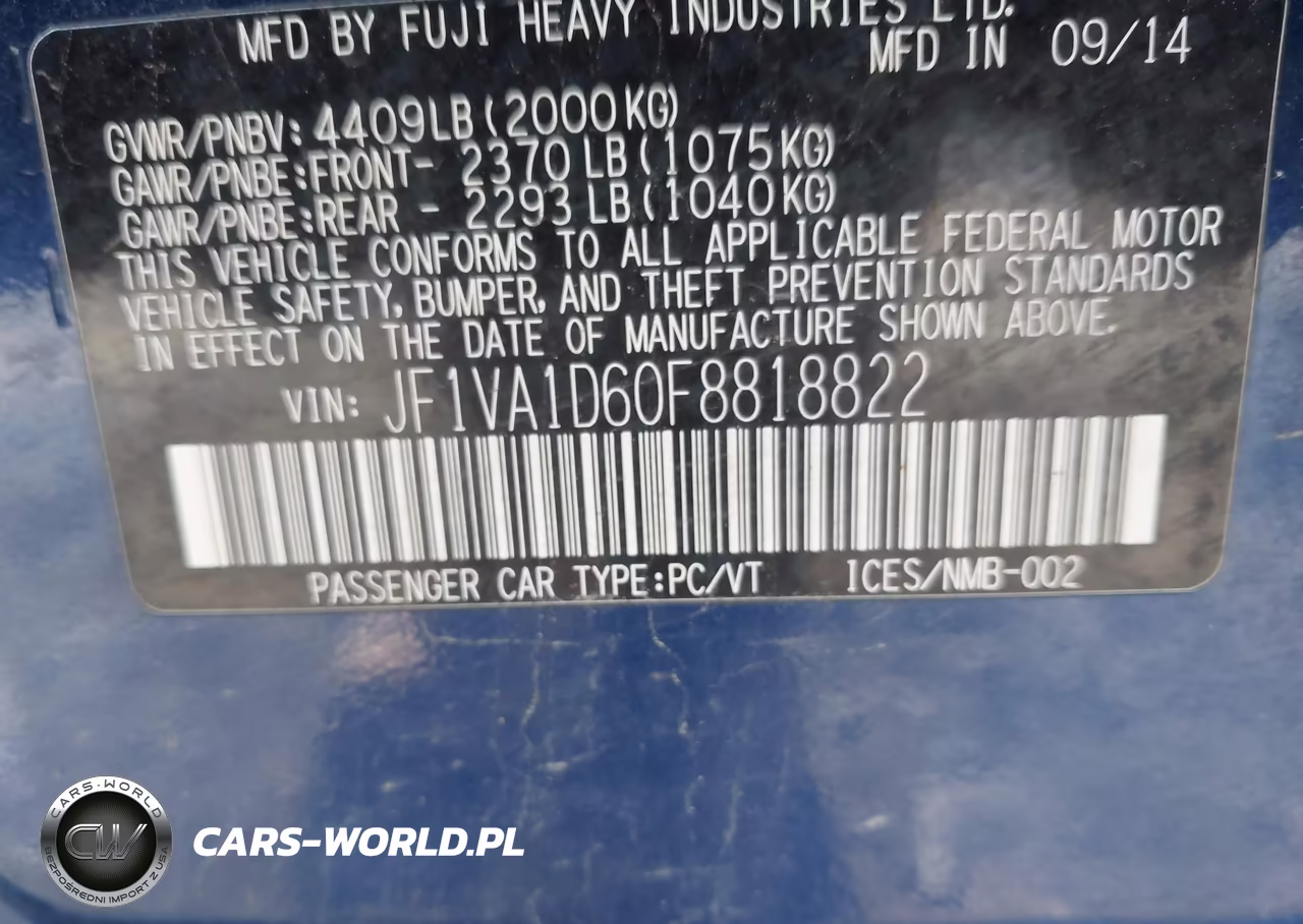 2015 Subaru Wrx Premium VIN:JF1VA1D60F8818822 - 9