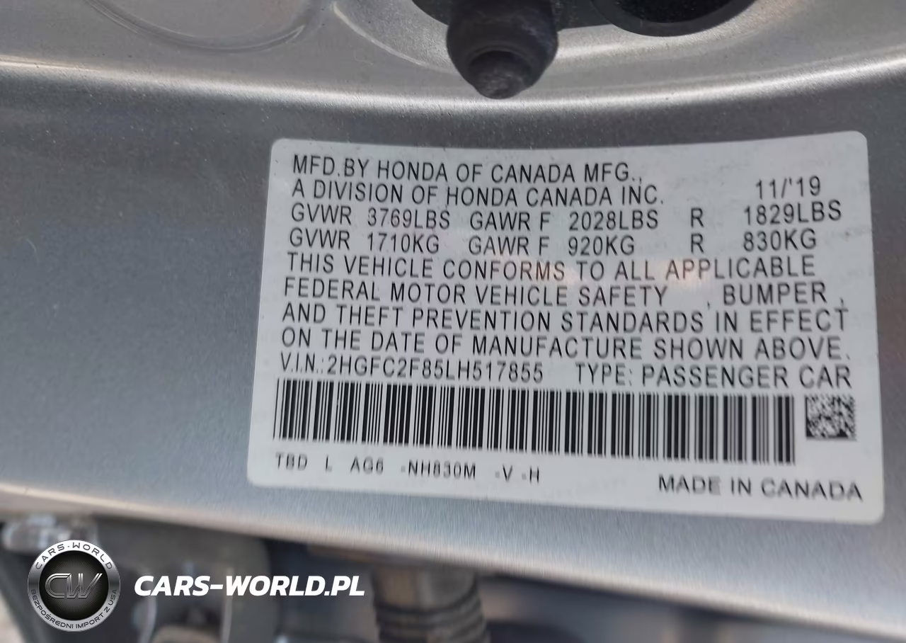 2020 Honda Civic Sport VIN:2HGFC2F85LH517855 - 9