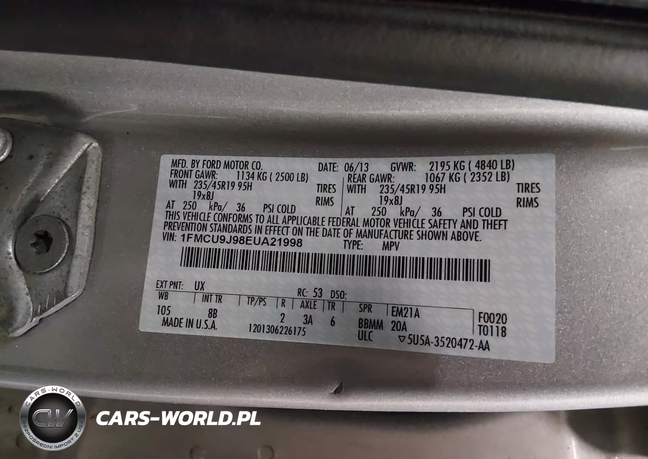 FORD ESCAPE TIT VIN:1FMCU9J98EUA21998 - 9