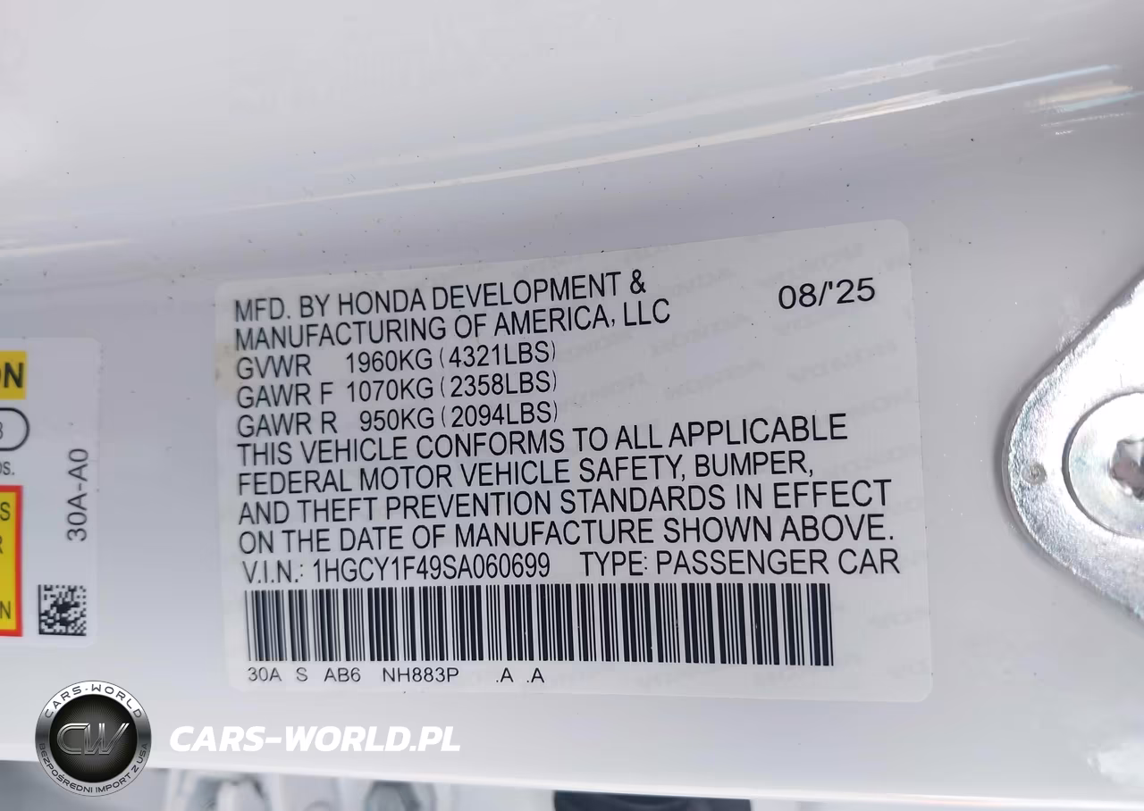 2025 Honda Accord Se VIN:1HGCY1F49SA060699 - 9