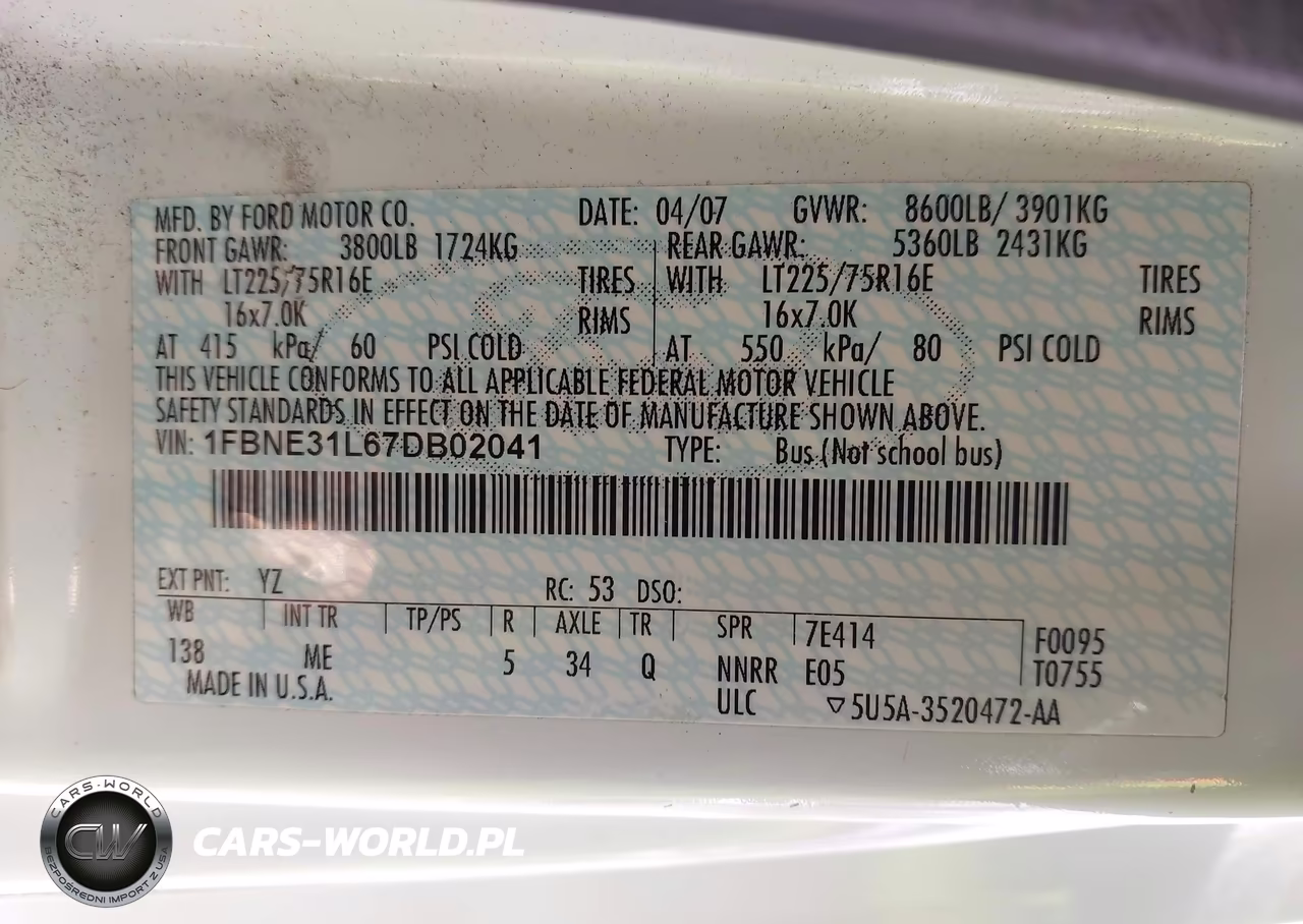 2007 Ford E-350 Super Duty Xl-Xlt VIN:1FBNE31L67DB02041 - 9