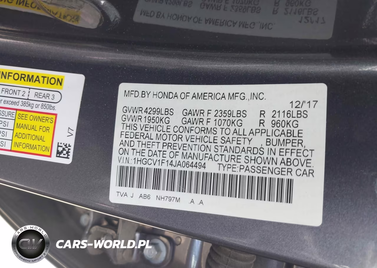2018 Honda Accord Lx VIN:1HGCV1F14JA064494 - 9