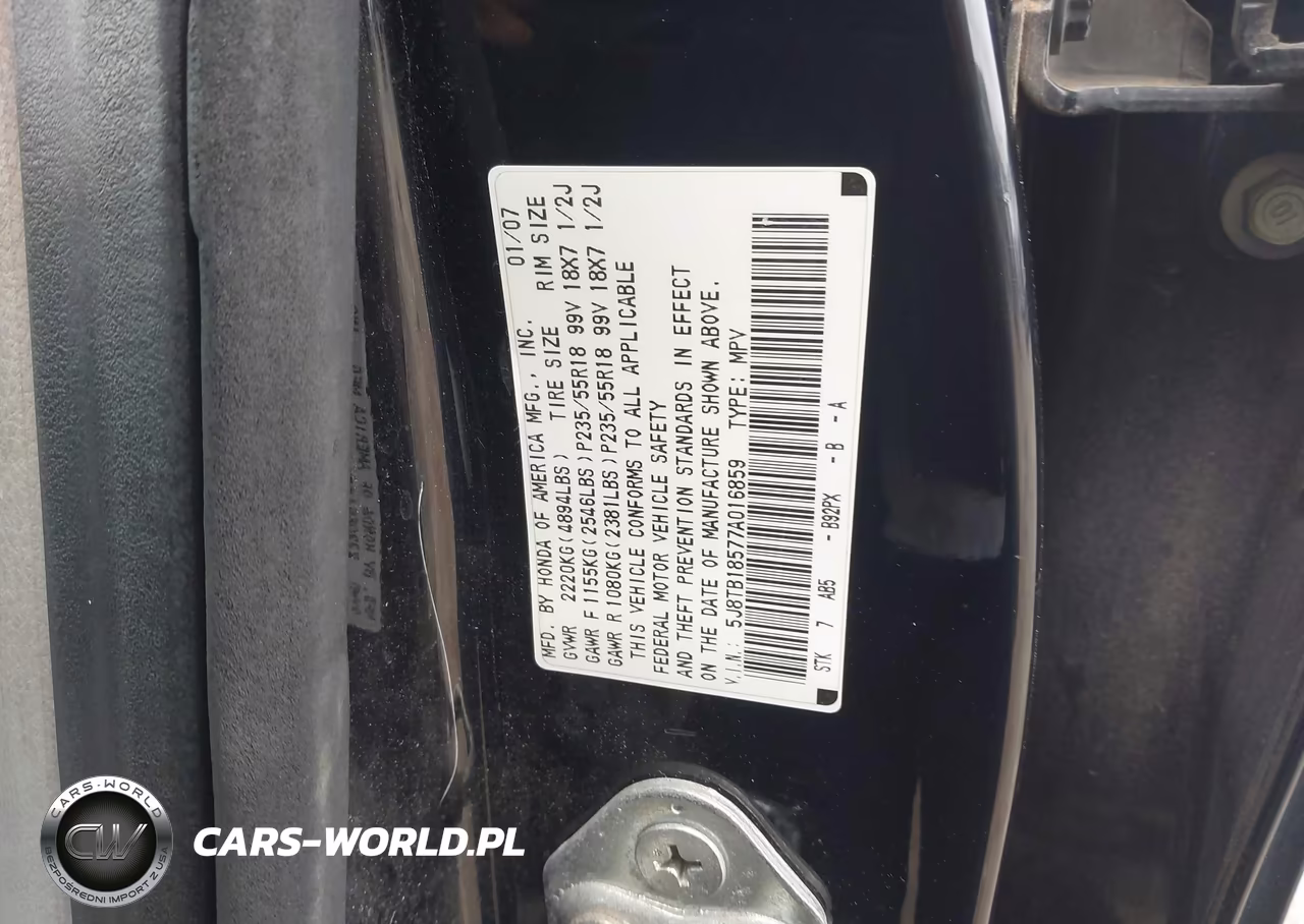 2007 Acura Rdx VIN:5J8TB18577A016859 - 9