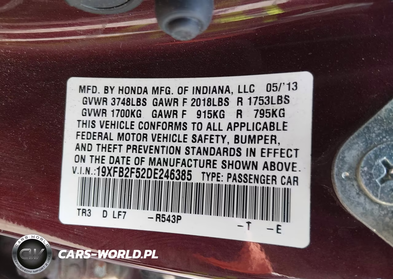 2013 Honda Civic Lx VIN:19XFB2F52DE246385 - 9