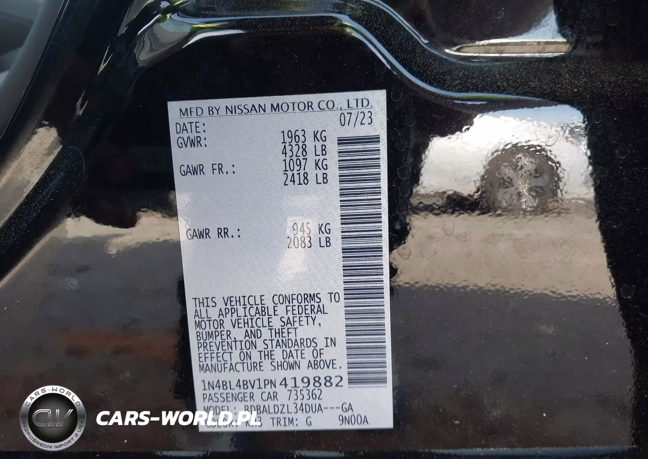 2023 Nissan Altima S Fwd VIN:1N4BL4BV1PN419882 - 9