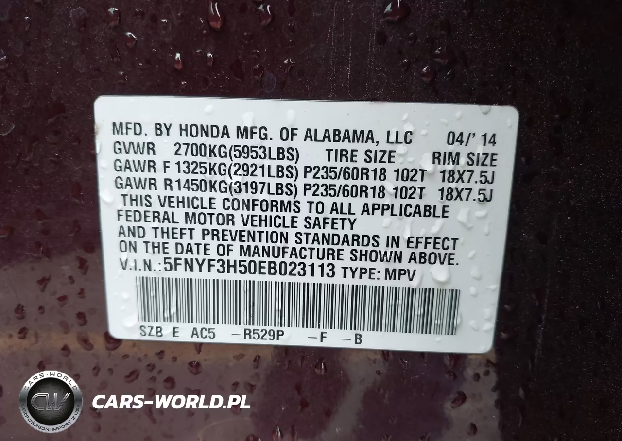 2014 Honda Pilot Ex-L VIN:5FNYF3H50EB023113 - 9