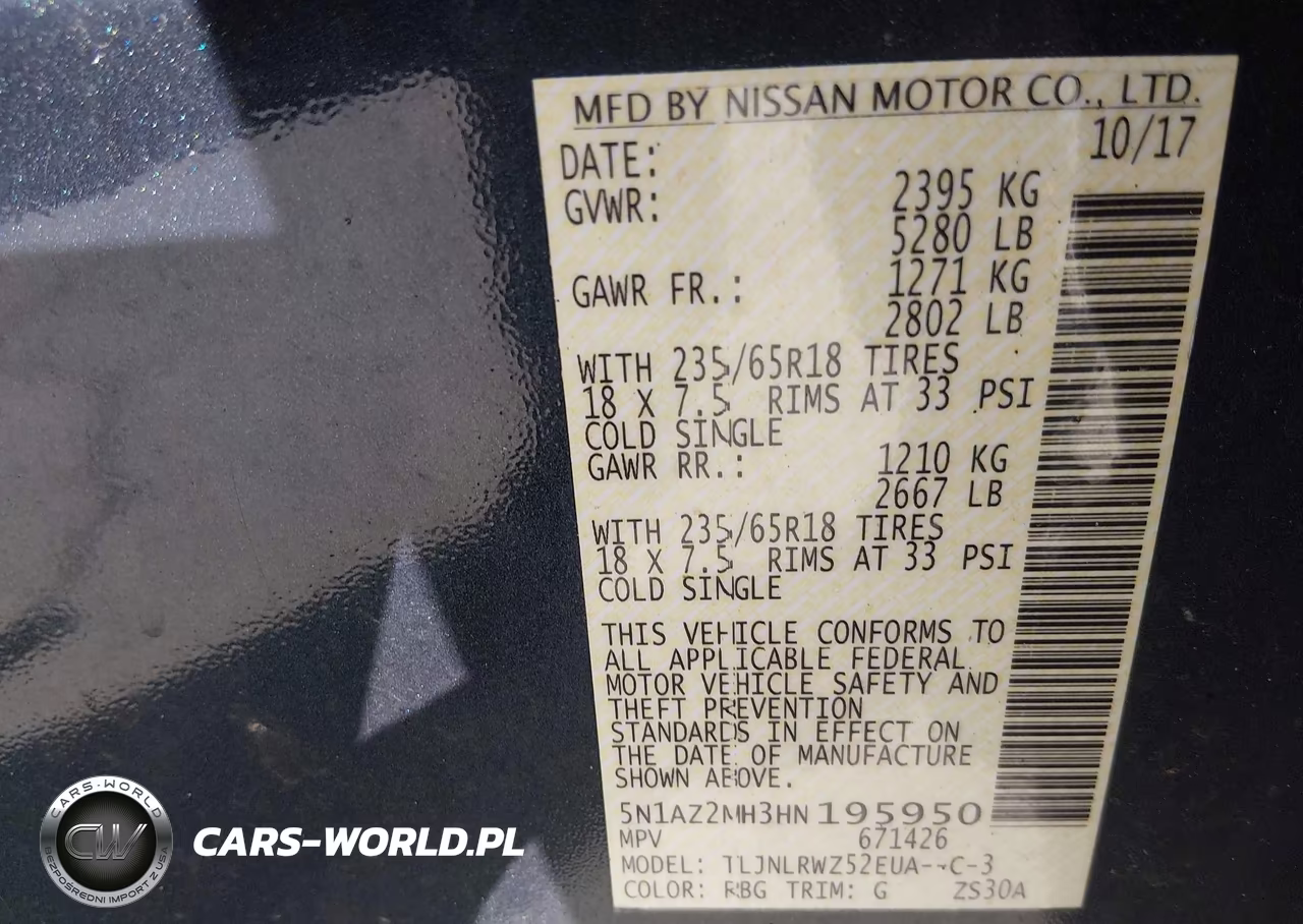 2017 Nissan Murano Sl VIN:5N1AZ2MH3HN195950 - 9