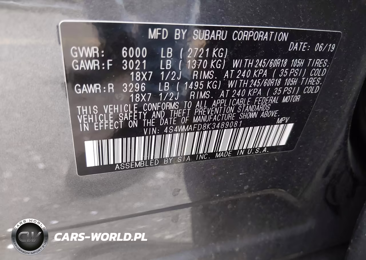 2019 Subaru Ascent Premium VIN:4S4WMAFD8K3489081 - 9