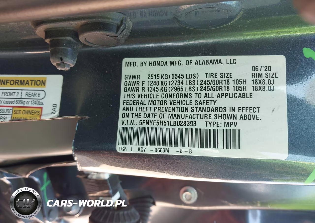 2020 Honda Pilot 2Wd Ex-L VIN:5FNYF5H51LB028393 - 9