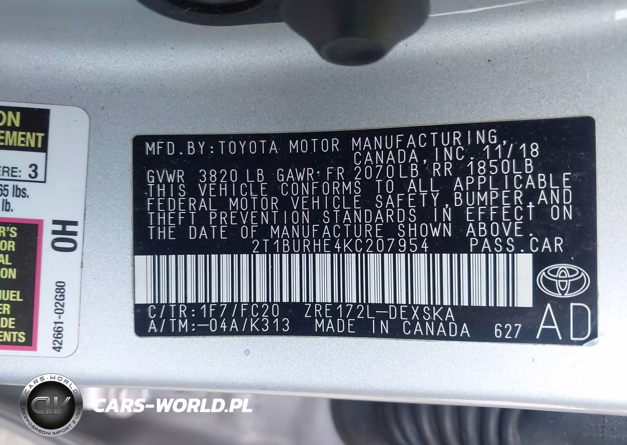 2019 Toyota Corolla Se VIN:2T1BURHE4KC207954 - 9