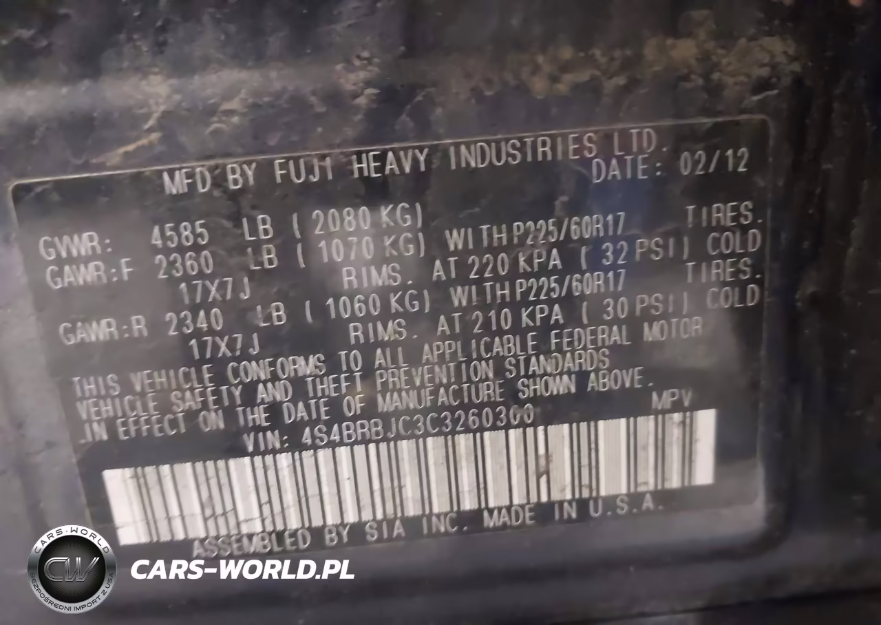 2012 Subaru Outback 2.5I Limited VIN:4S4BRBJC3C3260300 - 9