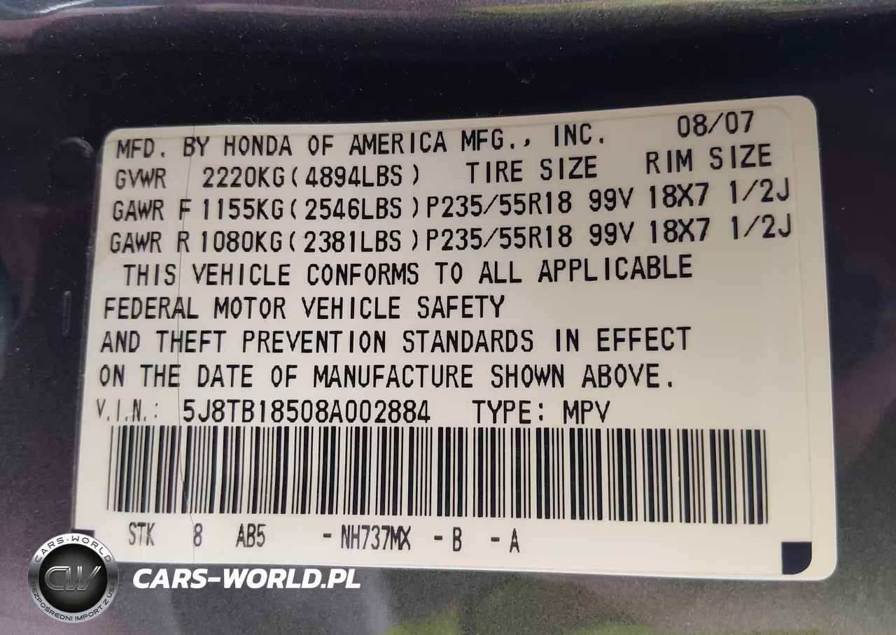 2008 Acura Rdx VIN:5J8TB18508A002884 - 9