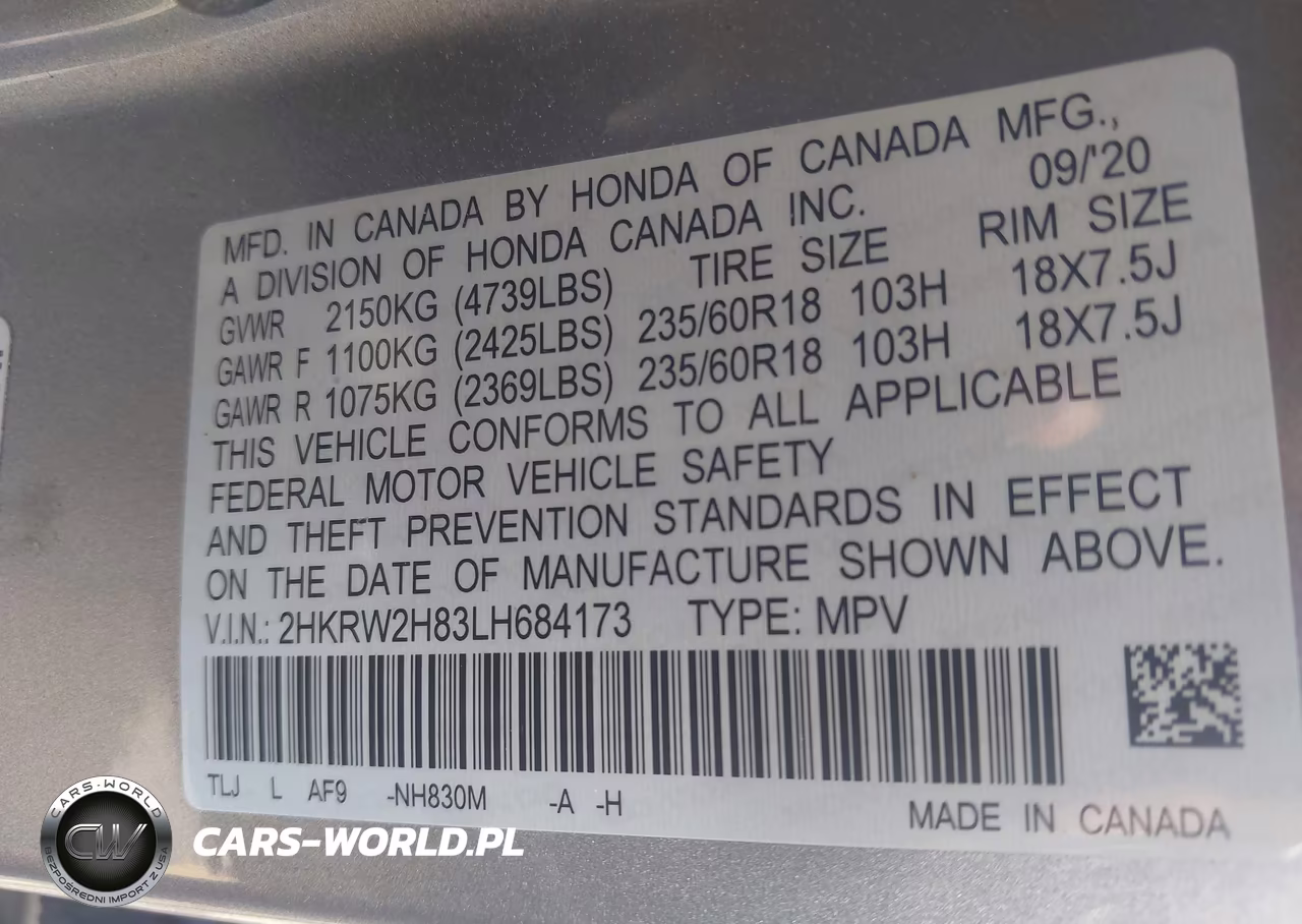 2020 Honda Cr-V Awd Ex-L VIN:2HKRW2H83LH684173 - 9