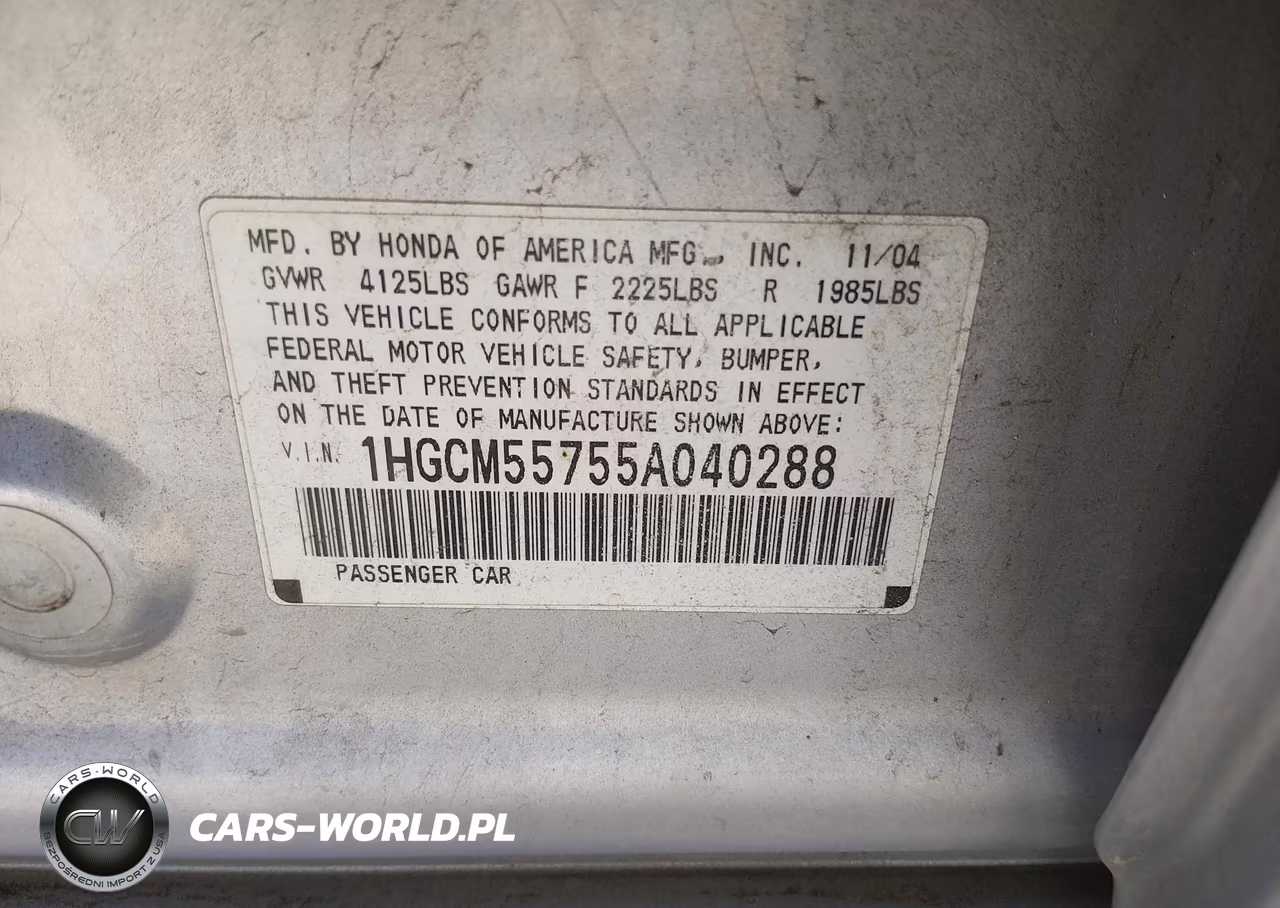 2005 Honda Accord 2.4 Ex VIN:1HGCM55755A040288 - 9