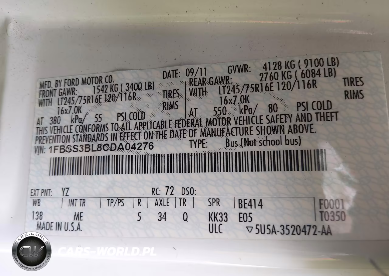 2012 Ford E-350 Super Duty Xlt VIN:1FBSS3BL8CDA04276 - 9