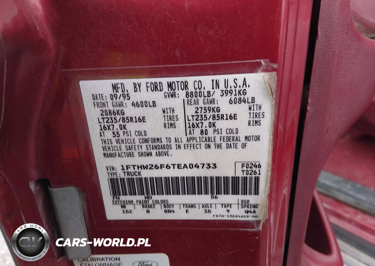 1996 Ford F250 VIN:1FTHW26F6TEA04733 - 9
