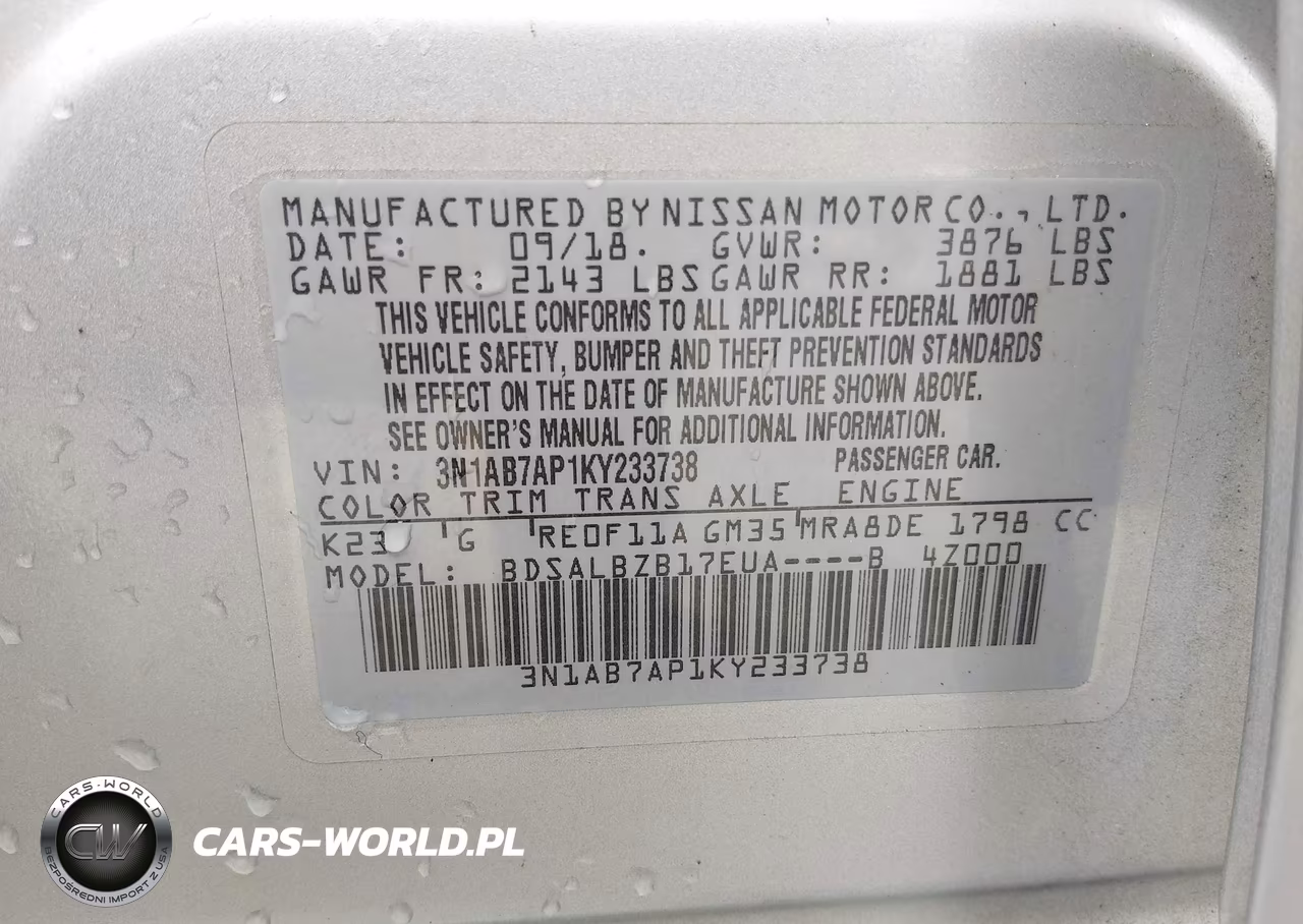 2019 Nissan Sentra S VIN:3N1AB7AP1KY233738 - 9