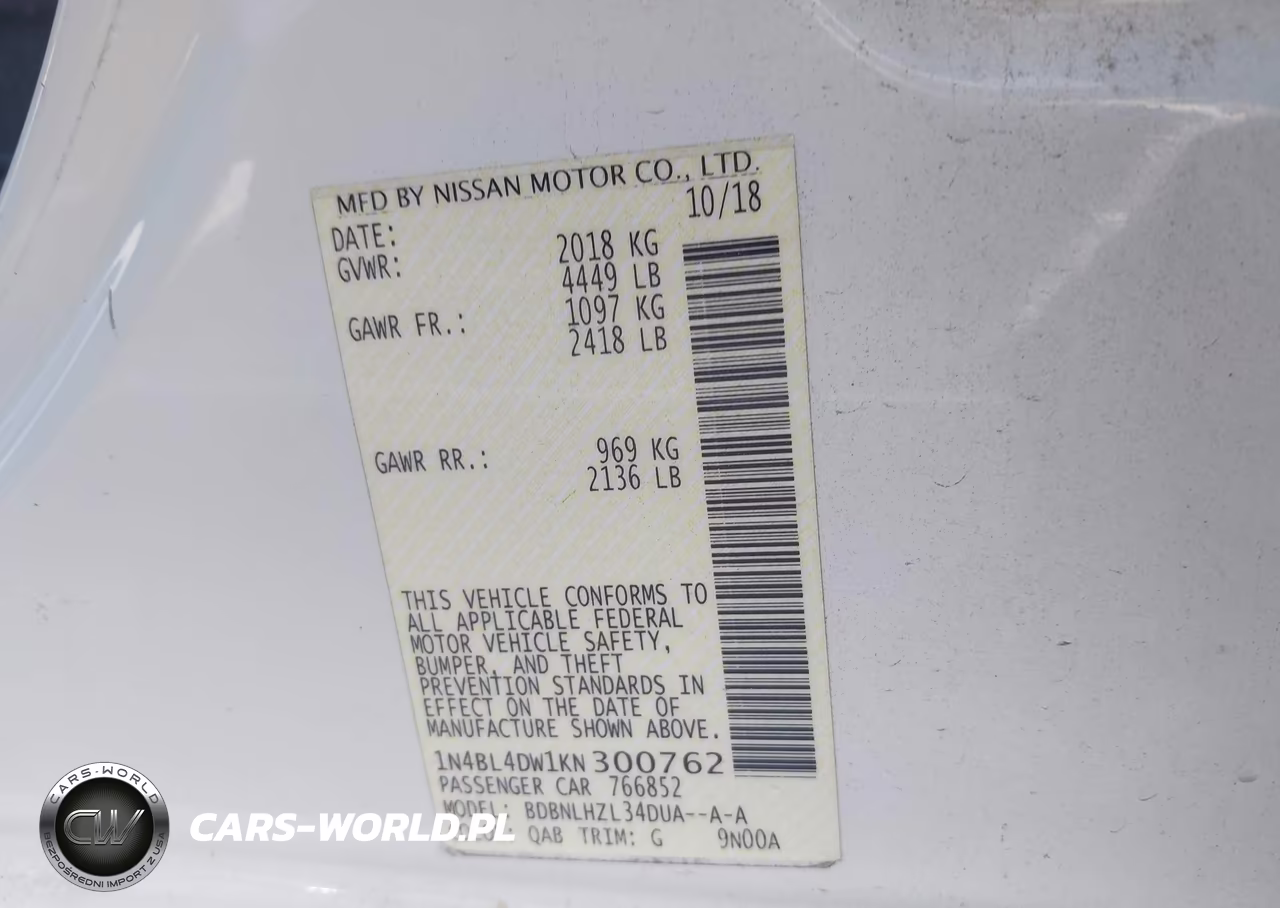 2019 Nissan Altima 2.5 Sv VIN:1N4BL4DW1KN300762 - 9