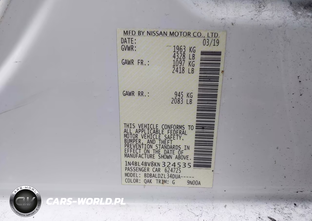 2019 Nissan Altima 2.5 S VIN:1N4BL4BV8KN324535 - 9
