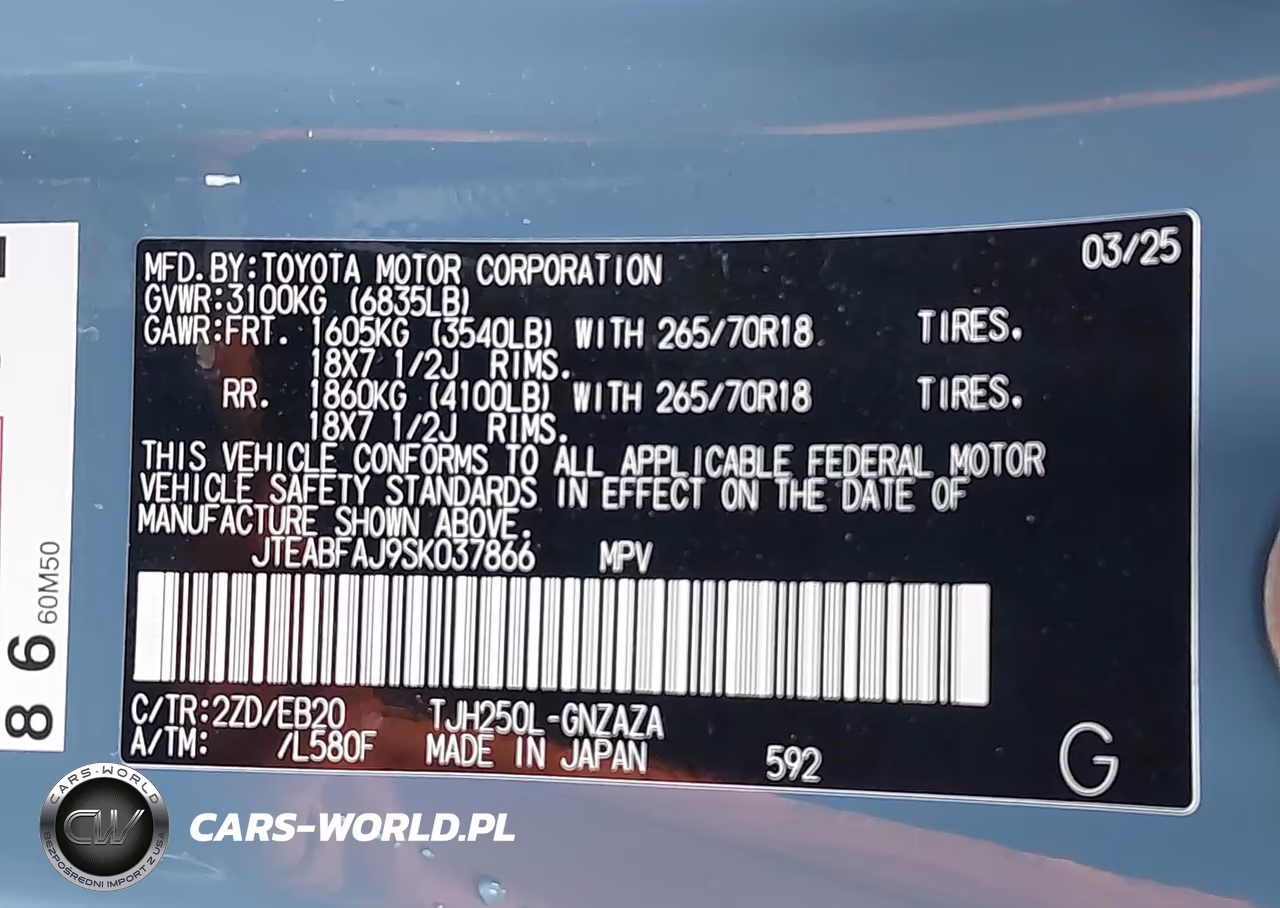 2025 Toyota Land Cruiser VIN:JTEABFAJ9SK037866 - 9