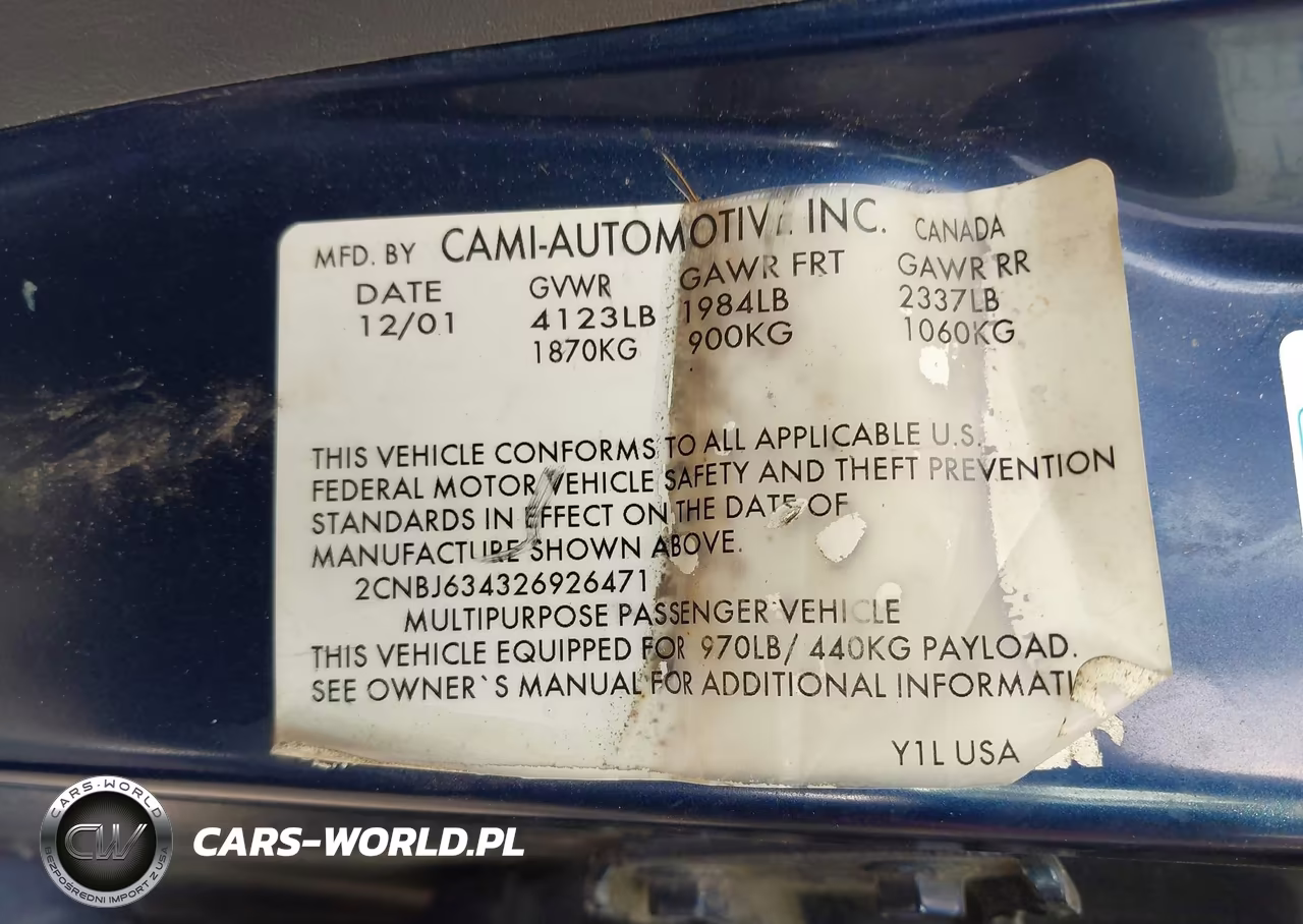 2002 Chevrolet Tracker Hard Top Lt VIN:2CNBJ634326926471 - 9