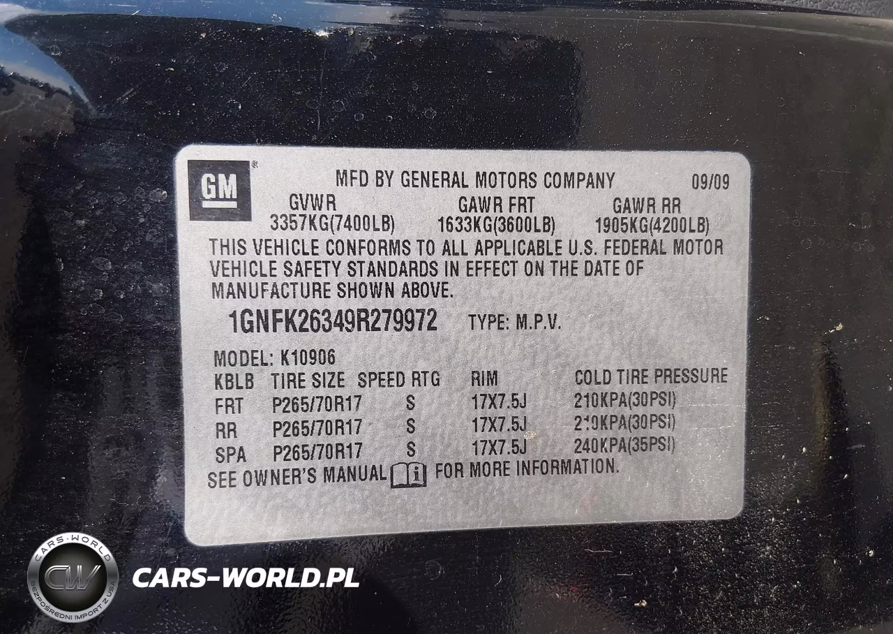 2009 Chevrolet Suburban 1500 Lt1 VIN:1GNFK26349R279972 - 9