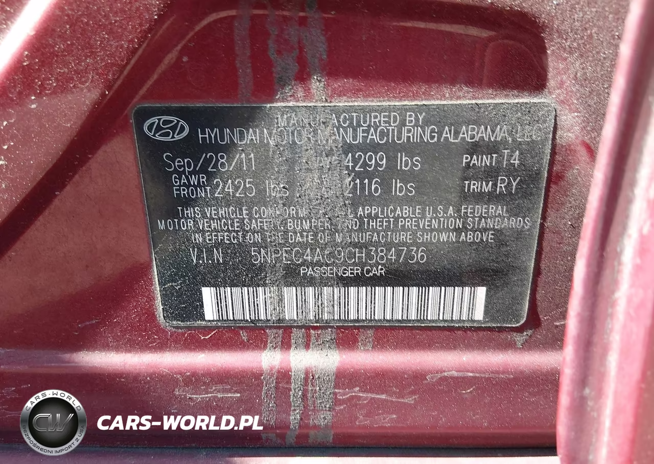 2012 Hyundai Sonata Se VIN:5NPEC4AC9CH384736 - 9